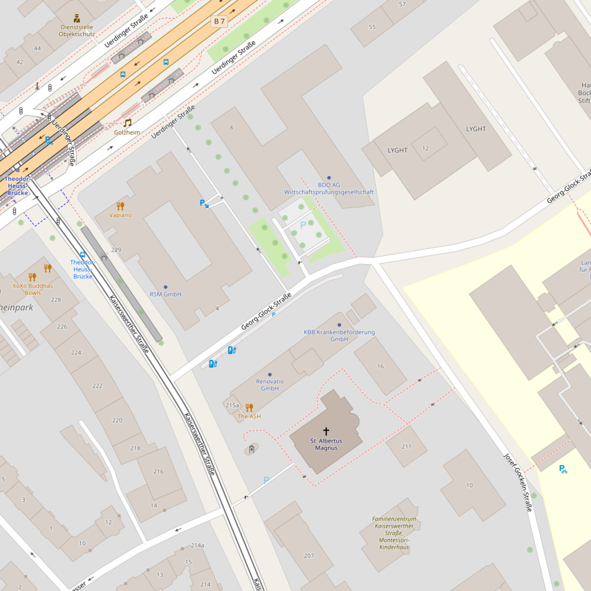 Karte: BrainData GmbH, Kaiserswerther Str. 215 / Georg-Glock-Str. 3, Düsseldorf-Golzheim